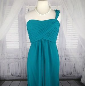 David's Bridal One Shoulder Empire Waisted Dress.